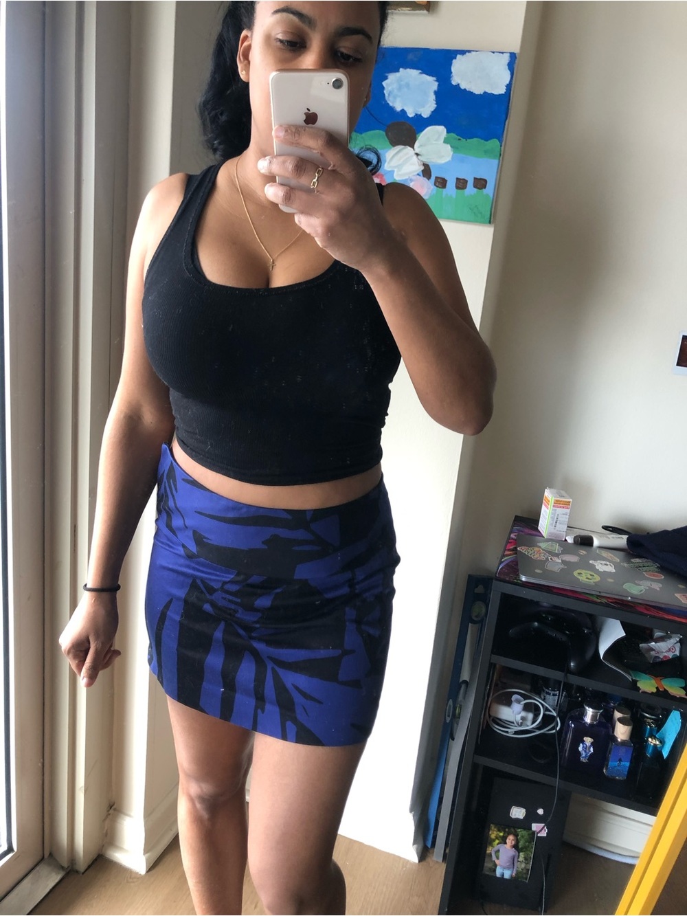 Blue & Black Tropical Print Mini Skirt express